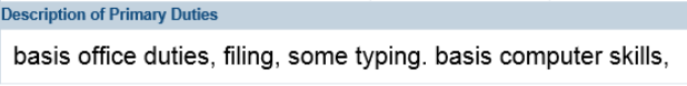 Example of Incomplete Duty Statement